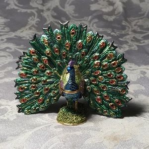 Metal Enamelware Peacock Hinged Tabletop Decor